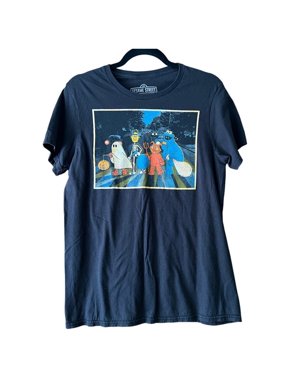 Sesame Street Men's Trick or Treat Halloween Vintage T-Shirt Washed Black Size M